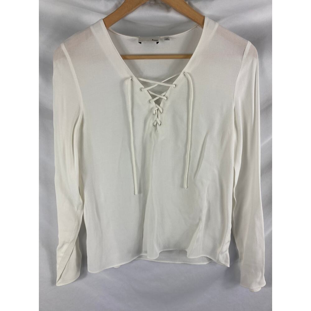 Wilfred Free White Lace Up V Neck Long Sleeve Blouse Size XXS
